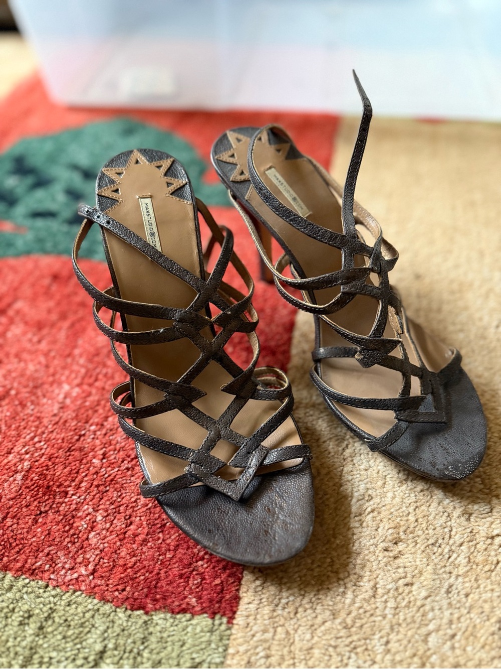 Strappy Cage High Heel Sandals in Dark Brown - Designer Look